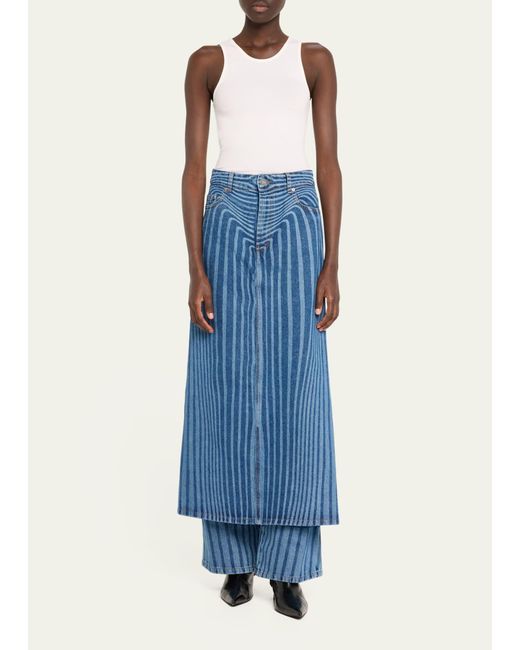Jean Paul Gaultier Blue Laser Print Denim Skirt Pants