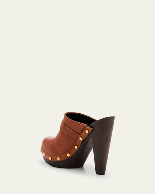 Veronica Beard Brown Giana Leather Block-Heel Mules
