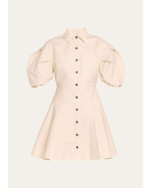 Alexis Natural Joan Puff-sleeve Fit & Flare Button-front Mini Dress