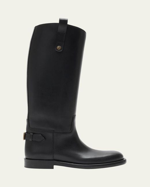 Burberry Women's Black Cavalier Knee-High Leather Riding Boots