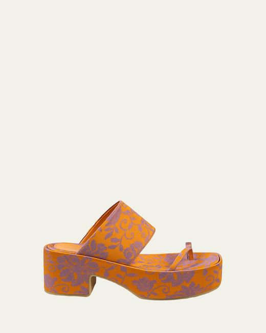 Dries Van Noten Orange Printed Thong Platform Slide Sandals