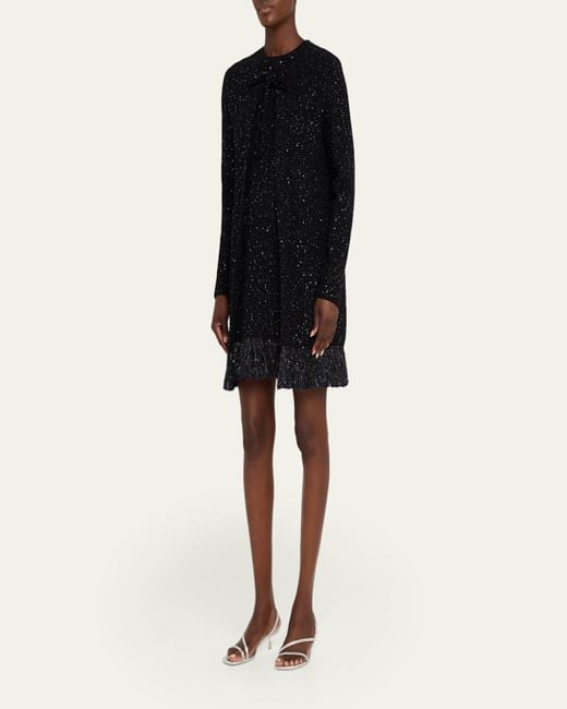 Oscar de la Renta Black Textured Paillette Tweed Fringe Jacket