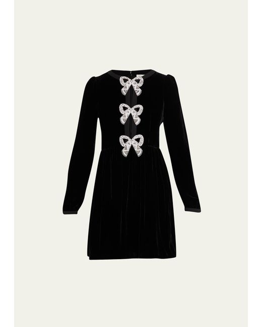 Saloni Black Camille Jeweled-bow Mini Dress