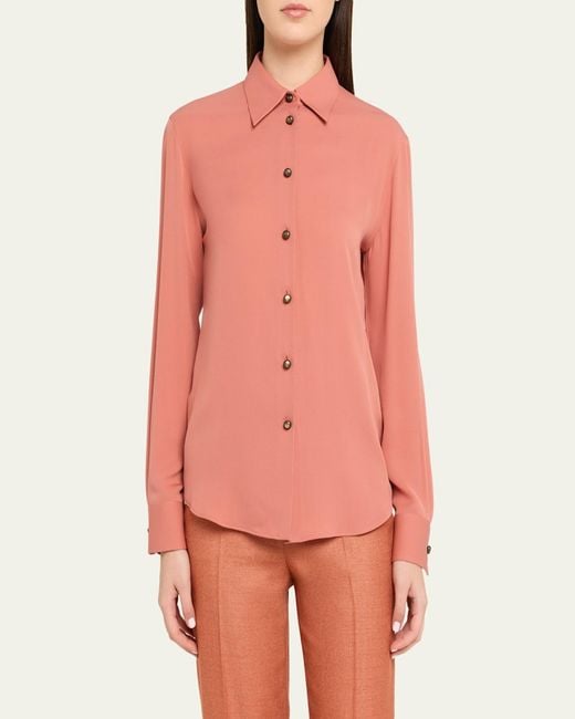 Giorgio Armani Pink Silk Slim Button-Down Blouse