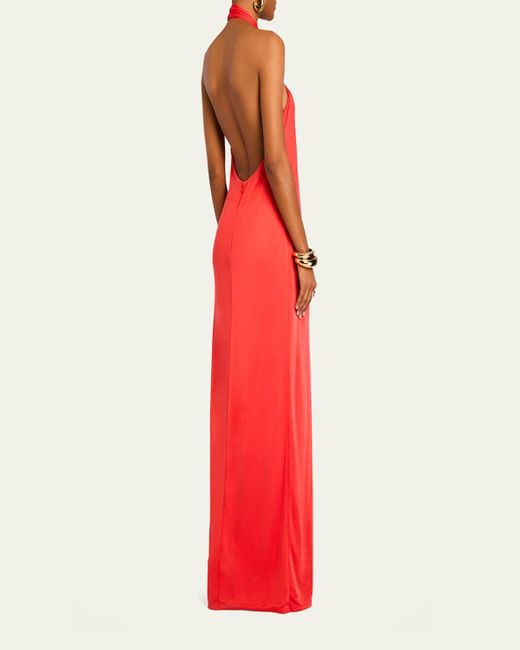 retroféte Red Becs Satin Halter Gown