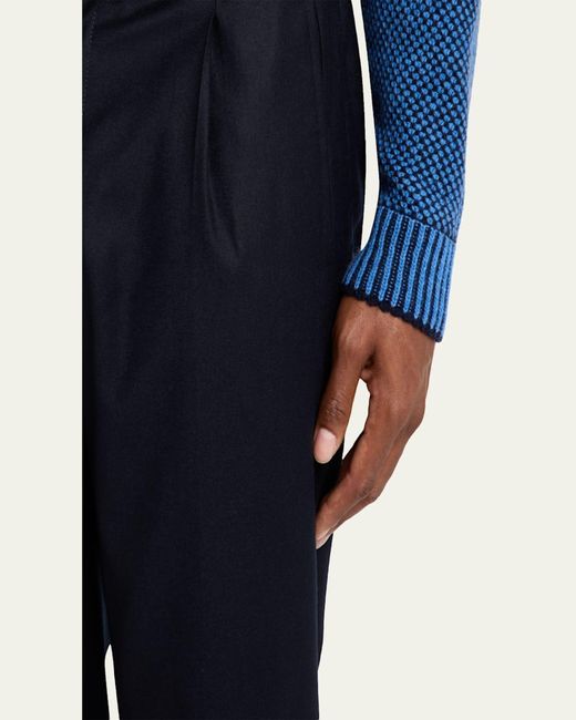 Kiton Blue Wool Stretch Pleated Drawstring Trousers for men