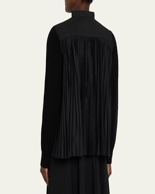 Sacai Black Pleated-Back Rib-Knit Cardigan