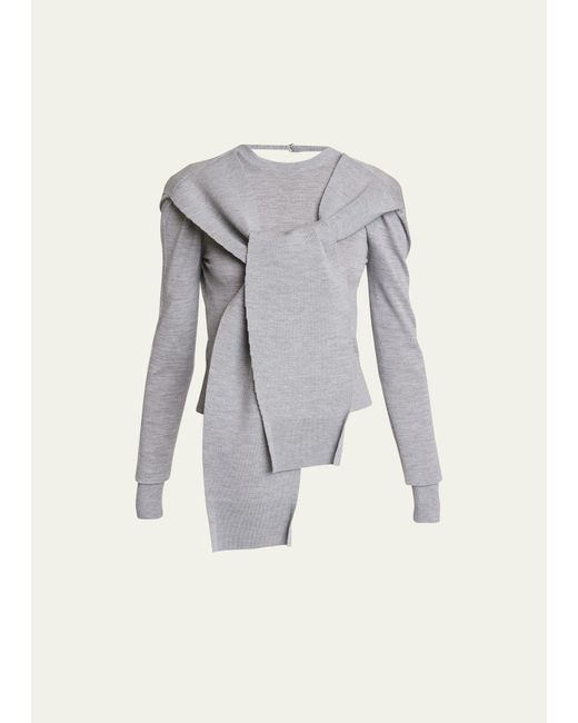Jacquemus Gray Rica Open-back Buttoned Front Scarf Wool Sweater