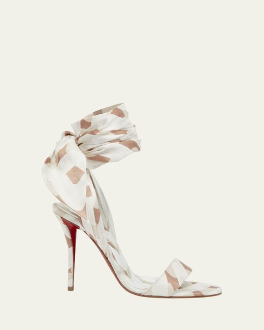 Christian Louboutin Natural Miss Z Multi Silk Ankle-Wrap Sole Sandals