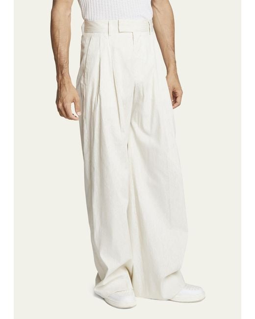 Amiri White Shimmer Stripe Pleated Baggy Pants for men