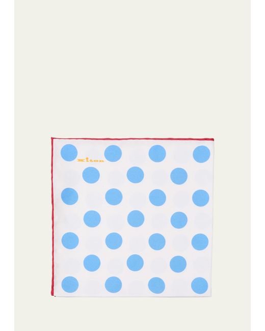 Kiton Blue Silk Dots Pocket Square for men