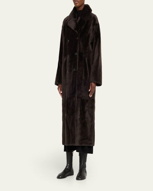 Yves Salomon Black Lacon Double-Breasted Shearling Coat