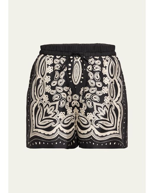 Nili Lotan Black Frances Bandana-print Silk Pull-on Shorts