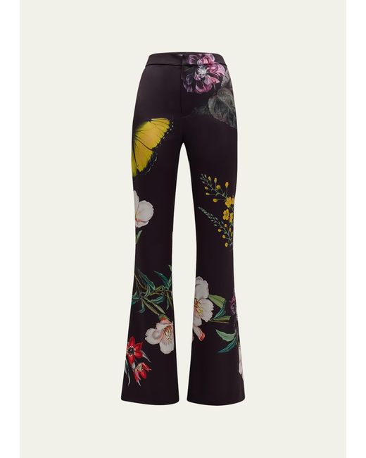 Alice + Olivia Blue Essential Floral Ronnie High-rise Straight-leg Trousers