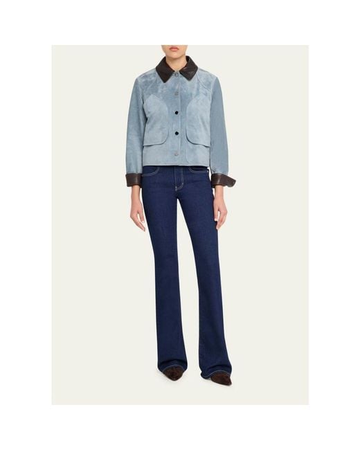 Veronica Beard Blue Walters Cropped Suede Jacket