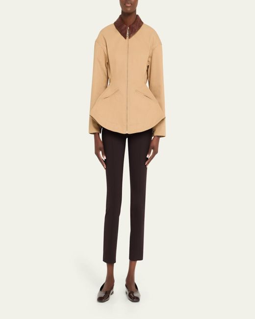 Alexander McQueen Natural Waisted Canvas Full-Zip Jacket With Lambskin Collar