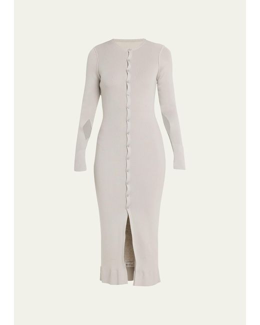 MM6 by Maison Martin Margiela White Long-sleeve Button-front Midi Dress