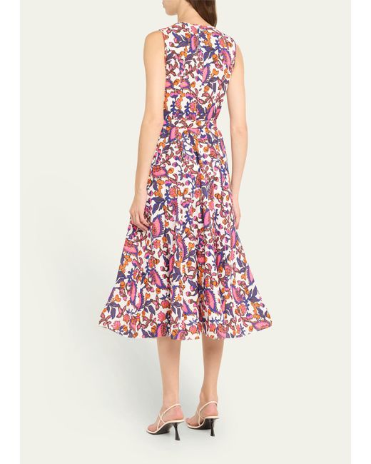 Andrew Gn White Leaf-print Flounce Belted Silk Midi Dress