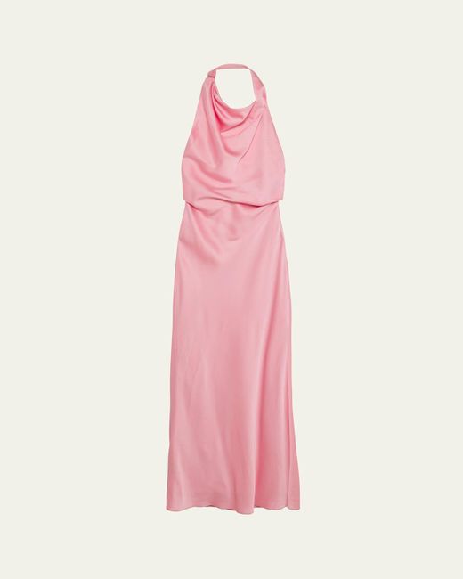 Jonathan Simkhai Pink Reannon Draped Satin Halter Gown