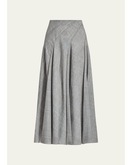 Ralph Lauren Collection Gray Harleigh Pleated Wool Maxi Skirt