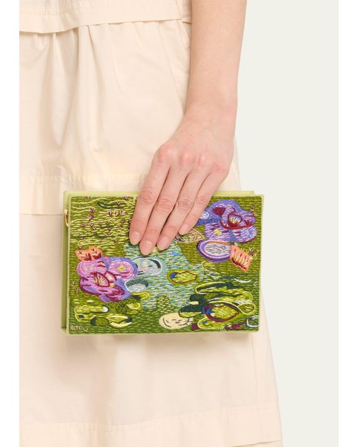 Olympia Le-Tan Green Monet Waterlilies Book Clutch Bag