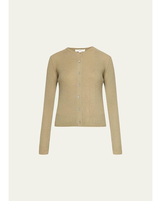 Vince Natural Ribbed Cashmere And Silk Fitted Cardigan