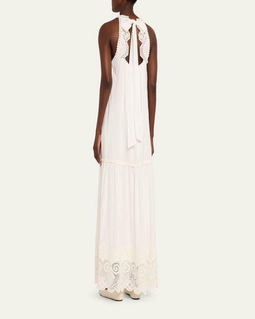 Kobi Halperin Natural Teri Lace-Trim Halter Maxi Dress