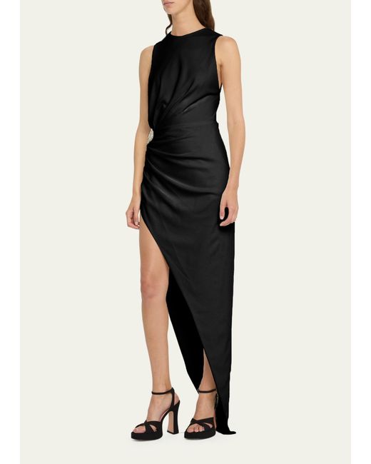 Reem Acra Black Cutout Crystal Side Slit Asymmetric Dress