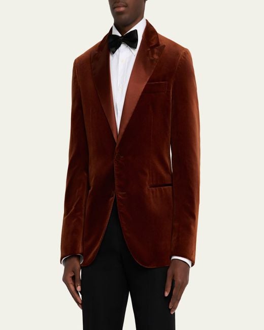 Brunello Cucinelli Brown Satin Peak Lapel Velvet Dinner Jacket for men