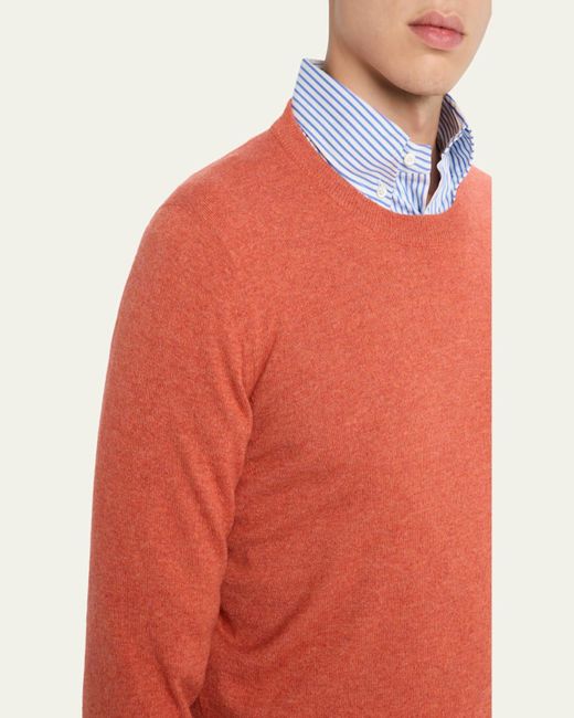 Brunello Cucinelli Orange Cashmere Crewneck Sweater for men