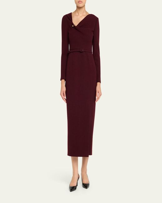 Roland Mouret Red Sphere Pin Draped Wool Crepe Midi Dress