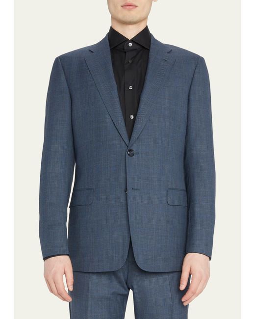 Giorgio Armani Blue Tonal Plaid Wool Suit for men