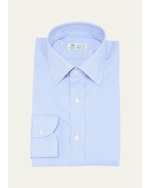 Luigi Borrelli Napoli Blue Cotton Micro-check Dress Shirt for men