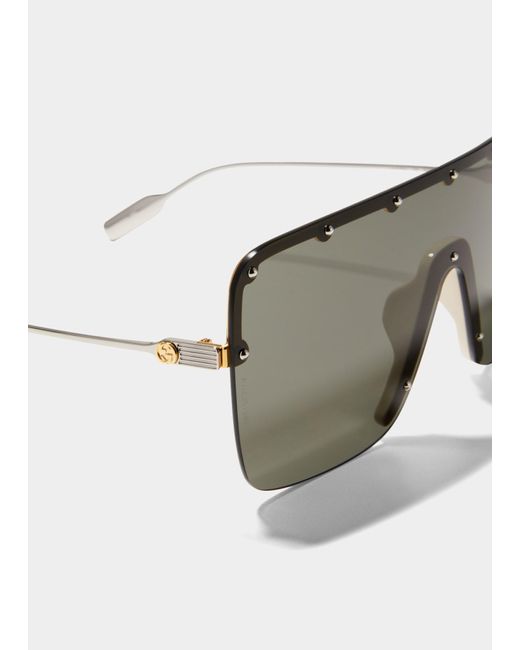 Gucci Gray GG-Logo Metal Shield Sunglasses for men