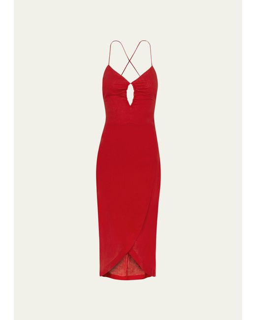 ViX Red Cintia Tulip-hem Midi Dress