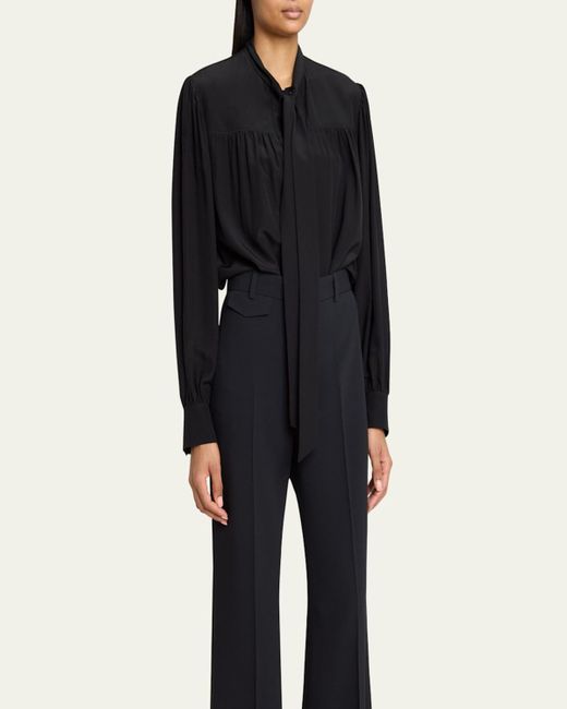 Chloé Black Organic Silk Crepe De Chine Neck-Scarf Blouse