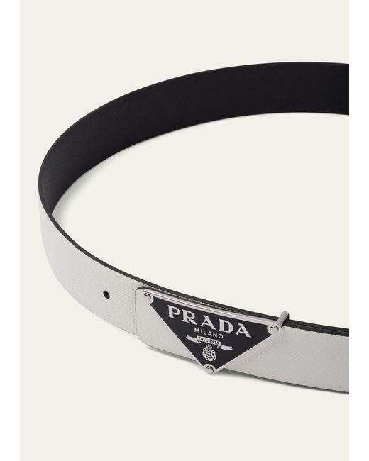 Prada White Reversible Saffiano Leather Belt Strap for men