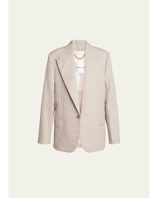 Victoria Beckham Natural Darted-sleeve Tailored Wool Jacket