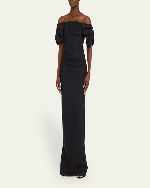 La Petite Robe Di Chiara Boni Blue Bunjirai Off-Shoulder Bow Column Gown