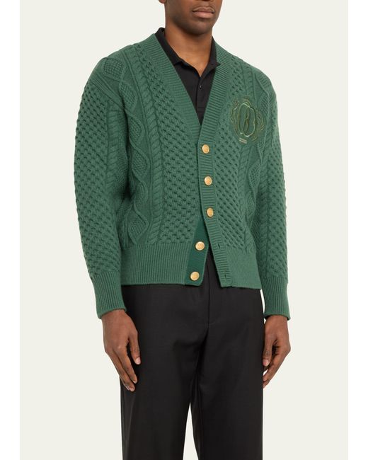 Bally Green Cable-knit Wool Cardigan for men