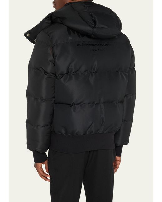 Alexander McQueen Black Graffiti Logo Hooded Down Puffer Jacket for men