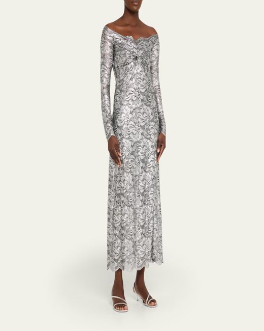 Rabanne White Off-The-Shoulder Lace Midi Dress