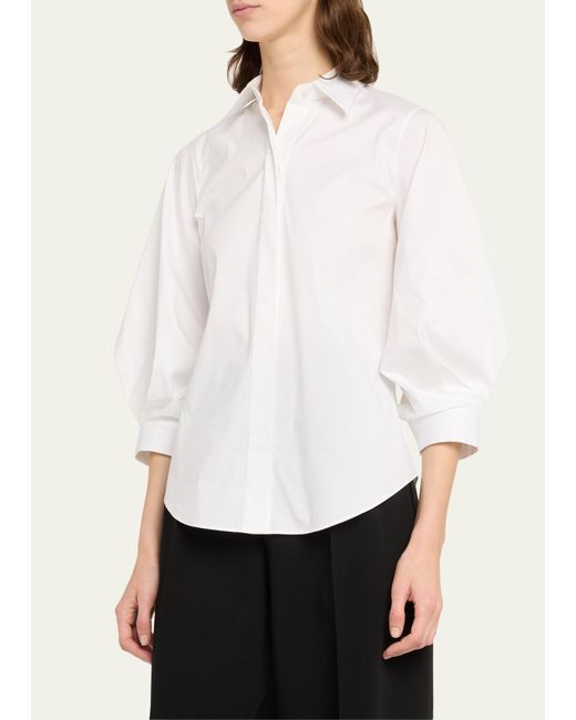 Lafayette 148 New York Natural Pleated-sleeve Cotton Blouse