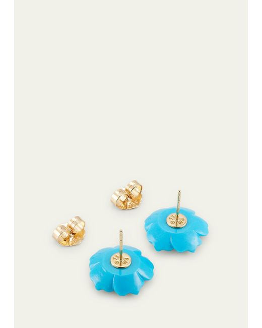 Paul Morelli Blue 18k Yellow Gold Flower Stud Earrings With Diamonds And Turquoise