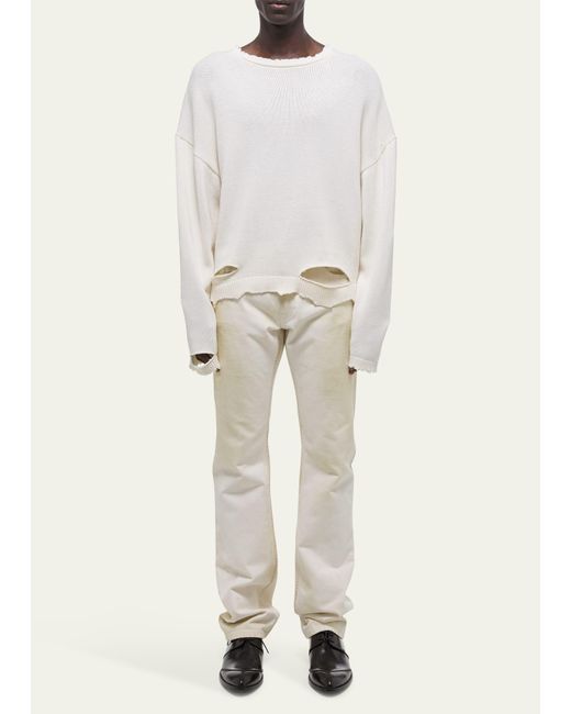 Helmut Lang Natural Distressed Crew Sweater for men