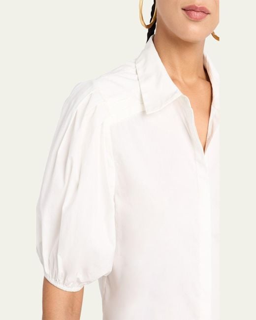 Ramy Brook Natural Valeria Puff-Sleeve Cotton Shirt