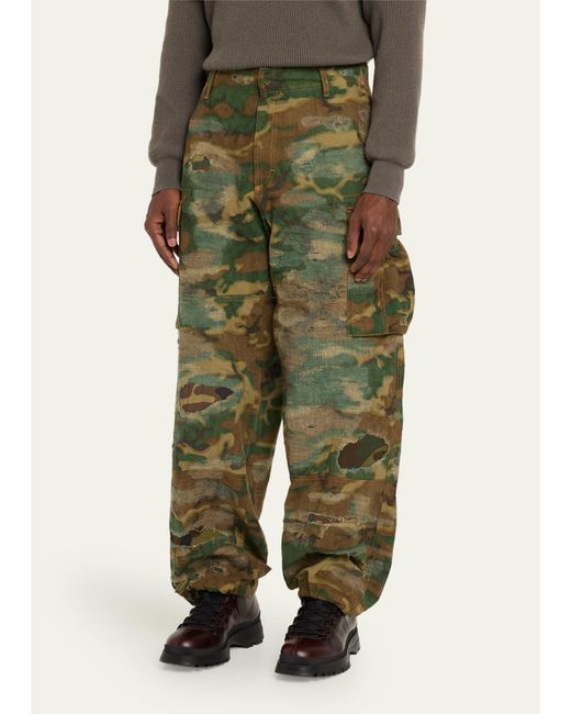 Givenchy Green Distressed Camo Cargo Pants for men