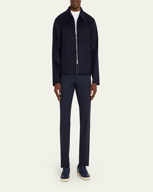 Officine Generale Blue Split Wool Double-Zip Bomber Jacket for men