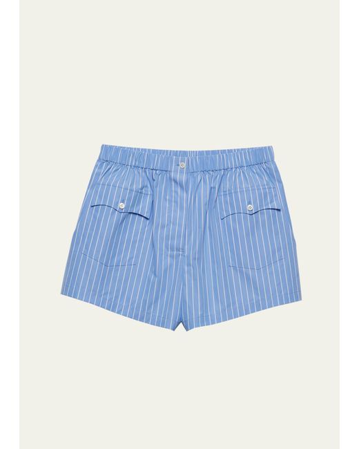 Prada Blue Stripe Elasticized Poplin Shorts