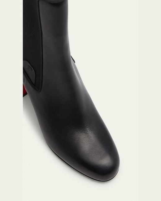 Christian Louboutin Black Turelastic Leather Red Sole Ankle Booties
